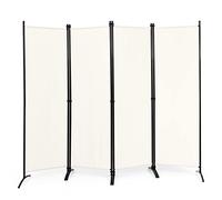 COSTWAY Biombo Divisor de 4 Paneles, Divisor de Habitaciones de Hierro Plegable, Biombos Decorativos de Fibra Portátil, Separador Ambientes Independiente para Interiores y Exteriores (Beige)