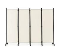 COSTWAY Biombo Separador de Ambientes de 4 Panel con Ruedas Bloqueables, Pared de Separador, Separador de Privacidad Independiente para Sala de Estar, Dormitorio