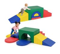COSTWAY Bloques de 7 Piezas de Escalada de Espuma, Gimnasio de Juego de PU Suave, Estructuras Ligeras para Bebés para Gatear, Escalar y Deslizarse, Psicomotricidad para Niños 1 Año+ (Verde)