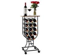 COSTWAY Botellero para 14 Botellas de Vino con Ruedas Desmontables y Bloqueables, Organizador Móvil de Almacenamiento de Vino con Tapa, Marco de Metal Sólido para Bar en Casa, Cocina, Comedor