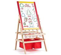 COSTWAY Caballete para Niños 3 en 1 Tablero de Doble Cara Pizarra de Pie de Madera con Accesorios para Juego Dibujo Infantil (Modelo 2)
