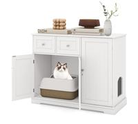 COSTWAY Caja de Arena para Gatos, Armario para Gatos de Madera con 2 Cajones, 3 Puertas y 2 Compartimentos Interiores, Mueble Arenero Gatos Oculta en Interiores para Gatos, 100 x 45 x 80 cm