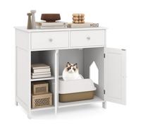 COSTWAY Caja de Arena para Gatos, Armario para Gatos Multifuncional de Madera con 2 Cajones, 2 Puertas y 2 Estantes Abiertos, Mueble Arenero Gatos Oculta en Interiores para Gatos, 80 x 51 x 78 cm
