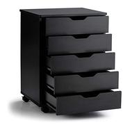 COSTWAY Cajonera con 5 Cajones, Cajonera Escritorio con Ruedas, Archivador Móvil de Oficina, 49x40x65cm, (negro)