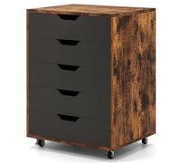 COSTWAY Cajonera con 5 Cajones, Cajonera Escritorio con Ruedas, Archivador Móvil de Oficina, 49x40x65cm, (marrón)