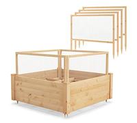 COSTWAY Cama de Jardín Elevada con Valla, Caja de Madera Elevada con Valla Protectora y Rejilla de Crecimiento, Kit de Cama de Jardín al Aire Libre para Cultivar Flores, Vegetales, Frutas y Hierbas