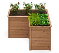 COSTWAY Cama de Jardín Elevada de Madera de Abeto, Macetero Elevado para Exteriores de 62 cm en Forma de L, Macetero para Plantas, Flores, Vegetales y Frutas para Jardín Patio Césped (Marrón)