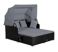 COSTWAY Cama de Ratán para Patio con Capota, Tumbona Doble de Ratán, Paneles Laterales Plegables, Sofá Cama Doble para Jardín, Patio Trasero, Porche, Césped, 165 x 153 x 138 cm (Gris)