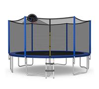 COSTWAY Cama Elastica Niños Exterior Ø366 cm, Trampolines para Niños y Adultos con Red de Seguridad, 72 Muelles y Escalera de 3 Peldaños, Cansta de Baloncesto, Cama Elástica Capacidad de Carga 180 kg
