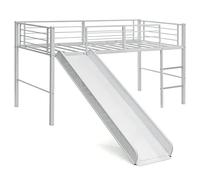 COSTWAY Cama Individual Elevada, Estructura Cama Elevada con 4 Barreras de Seguridad, Escalera de 2 Peldaños, Mini Estructura de la Cama para Niños y Niñas (Blanco)