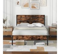 COSTWAY Cama Matrimonial 140 x 200cm, Marco Metálicas, Estructura Cama Industrial con Cabecero Alto y Barra de Silencio, Espacio Bajo