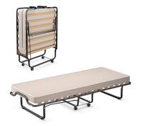 COSTWAY Cama Plegable con Colchón en Memory Foam 90 X 200 cm, Cama Supletoria Plegable con Ruedas para Casa, Rápida de Montar, Ahorra Espacio Capacidad de 120 kg (Beige)
