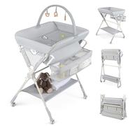 COSTWAY Cambiador Bebe Plegable, 3 Alturas Ajustables | Bañera Cambiador conRuedas con Freno, Juguetes y Almacenamiento, Organizador Portátil para Recién Nacidos y Bebés
