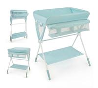 COSTWAY Cambiadora Bebé Portátil, Cambiador Plegable con Altura Ajustable de 3 Niveles, Organizador Móvil para Recién Nacidos con Cesta, Toallero, Estante y Ruedas Universales con Freno (Verde)