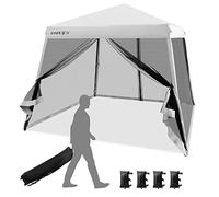 COSTWAY Carpa Cenador Plegable 3x3m, Pabellon de Jardin Pop-up Regulable en Altura, 4 Paredes y 4 Bolas de Arena, Bolsa con Ruedas, Pergolas Impermeables Exterior Protección UV 50+ (Blanco)