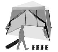 COSTWAY Carpa Cenador Plegable 3x3m, Pabellon de Jardin Pop-up Regulable en Altura, 4 Paredes y 4 Bolas de Arena, Bolsa con Ruedas, Pergolas Impermeables Exterior Protección UV 50+ (Gris)