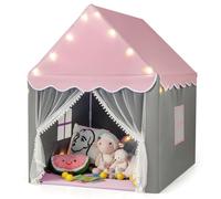 COSTWAY Carpa para Niños con Colchoneta Lavable, Luces con Forma de Estrella, Ventanas, Cremalleras Inferiores, Carpa Castillo de Hadas para Interior y Exterior para Niños y Niñas