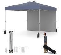 COSTWAY Carpa Plegable 3x3m, Pop-up, 1 Pared Lateral, Cenador para Jardin, Bolsa con Ruedas, Altura Ajustable, Pergola Pabellón Gazebo Plegable Jardin Fiesta Exterior (Gris)