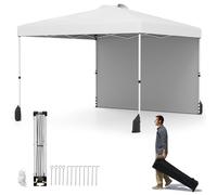 COSTWAY Carpa Plegable 3x3m, Pop-up, 1 Pared Lateral, Cenador para Jardin, Bolsa con Ruedas, Altura Ajustable, Pergola Pabellón Gazebo Plegable Jardin Fiesta Exterior (Blanco)
