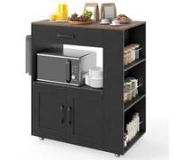 COSTWAY Carrito de Cocina con Ruedas, Armario de Sevicio Rodante con 3 Estantes Abiertos y un Cajón, Armario Grande de 2 Puertas, Carrito de Almacenamiento con Toallero y 2 Ruedas Bloqueables, Negro