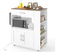 COSTWAY Carrito de Cocina con Ruedas y Estación de Carga, Armario de Sevicio Rodante con 3 Estantes Abiertos y un Cajón, Armario Grande de 2 Puertas (75 x 46 x 90,5 cm con Eschufe, Blanco)