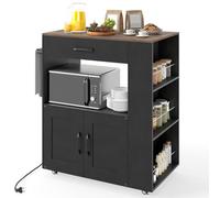 COSTWAY Carrito de Cocina con Ruedas y Estación de Carga, Armario de Sevicio Rodante con 3 Estantes Abiertos y un Cajón, Armario Grande de 2 Puertas (75 x 46 x 90,5 cm con Eschufe, Negro)