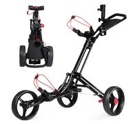 COSTWAY Carrito de Golf con 3 Ruedas Plegable Ajustable Carro de Empuje Cart de Aluminio con Paragüero Negro