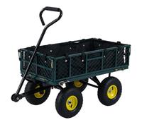 COSTWAY Carrito Jardín Metálico, Capacidad 408 kg, Carretilla de Obra Plegable 2 en 1, Laterales de Malla Extraíbles y Bolsa, Asa Ajustable y Giro de 270°, Carro Transporte Huerto