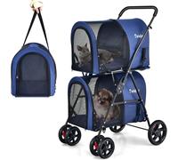 COSTWAY Carrito para Perros y Gatos Multifuncional 4 en 1, Cochecito para Mascotas de Doble Nivel, Carrito Plegable