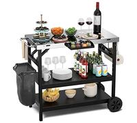 COSTWAY Carro Cocina con 2 Ruedas, Metal, Carrito Auxiliar con Ruedas de 3 Niveles, Estante Ajustable, Soporte para Teléfono y Especias, Toallero, Ganchos Colgantes, 106 x 52 x 84cm