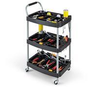 COSTWAY Carro de Herramientas de 3 Niveles, Carro de Taller de Metal con 4 Ruedas Universales y Mango de Esponja, Carrito de Herramientas Multiusos para Garaje Mecánico Hogar (59 x 45 x 107 cm)
