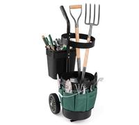 COSTWAY Carro de Jardín para Herramientas, Carrito de Transporte de Jardinería con 2 Cubos Desmontables, Bolsas de Tela Oxford, Estructura de Metal, Carretilla de Utensilios para Exterior