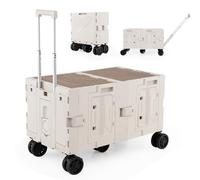 COSTWAY Carro Playa Ruedas 150L, 2 Compartimineto, 5 Ruedas Giratorias, Mango Telescópico de Metal, Carro Transporte Plegable Playa Compras Camping Equipaje Mudanzas Viajes (Blanco)