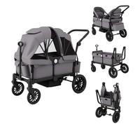 COSTWAY Carro Plegable para 2 Niños, Carga 25 kg, Cochecito Doble con Manillar Ajustable, Capota Extraíble, Portavasos, Bandeja de Comida y Arnés de 3 Puntos, Cochecito para Bebés de 6+ Meses (Gris)