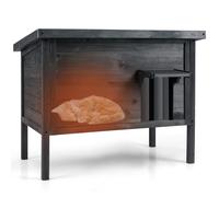 COSTWAY Casa Aislada para Gatos al Aire Libre, Casa de Madera para Gatos Resistente a la Intemperie con Aislamiento de Espuma