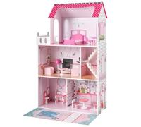 COSTWAY Casa de Muñecas de Madera de 3 Pisos, Mansión de Princesa para Niños con 17 Piezas de Muebles y Escalera, Juego de rol para Contar Historias Imaginativas, 74,5 x 34 x 120,5 cm (Rosa)
