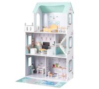 COSTWAY Casa de Muñecas de Madera de 3 Pisos, Mansión de Princesa para Niños con 17 Piezas de Muebles y Escalera, Juego de rol para Contar Historias Imaginativas, 74,5 x 34 x 120,5 cm (Verde)