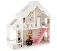 COSTWAY Casa de Muñecas de Madera para Niños, 81x30x86cm, Casita de Muñecas Semiabierta con Muebles y Habitaciones, Juego de Casa de Muñecas de Ensueño para Niños de 3+ Años