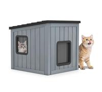 COSTWAY Casa para Gatos Exterior, Resistente a la Intemperie, 62,5x54x56,5 cm, Caseta Gato Exterior con 2 PVC Puertas de Rejilla y Techo Inclinado, Refugio para Mascotas, Cachorros, Conejos, Gris