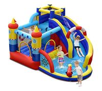 COSTWAY Castillo hinchable 6 en 1, parque acuático con tobogán, piscina infantil y cañón de agua, castillo saltador para exteriores, para niños, jardín (360 x 290 x 200 cm)