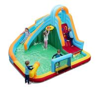 COSTWAY Castillo Hinchable Niños con Tobogán AcuáTico, Parque Infantil Inflable con Bolas Oceánicas, Fútbol, Baloncesto, Muro de Escalada, Aro, Portería y Cañón de Agua para 3 a 12 Años (Sin Soplador)