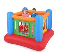 COSTWAY Castillo Hinchable para Niños 3+ Años, Parque Infantil de Salto con Paredes Laterales Transparentes, Aberturas Cuadradas y Triangulares, Castillo Inflable PVC para Interior Exterior (Azul)