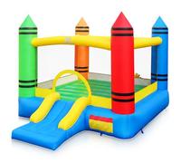 COSTWAY Castillo Hinchable para Niños, Cama Elástica Inflable para Niños 2 en 1 con Temática de Lápices, Tobogán, Zona de Salto, de PVC, 346 x 259 x 220 cm, para Jardín Césped Fiestas (sin Soplador)