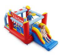 COSTWAY Castillo Hinchable para Niños, Casa de Juegos Inflable con Tobogán, Zona de Rebote, Paredes de Malla, Barandilla, Piscina de Bolas, Bolsa de Transporte, Castillo para 3-12 Años, sin Soplador