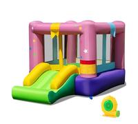 COSTWAY Castillo Hinchable para Niños, Castillo Hinchable Grande con Tobogán y Aro de Baloncesto, Casa de Salto Inflable para Fiesta, Insuflavel Criança en Interior y Exterior (con Soplador)