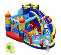 COSTWAY Castillo Hinchable para Niños con Soplador, 6 en 1 Castillo Hinchable Acuatico para 3 niños de 3-10 Años, Tobogán, Piscina, 360 x 290 x 200 cm, Insuflavel Crianças para Interior Exterior
