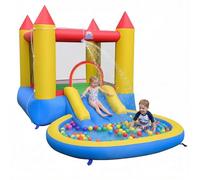 COSTWAY Castillo Hinchable para Niños, Parque Acuático Infantil con Zona de Saltos, Tobogán, Piscina de Chapoteo y Bolas, Casa de Juegos Interior Exterior para 3-12 Años Jardín Patio, sin Soplador