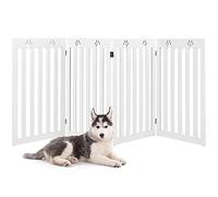 COSTWAY Cerca de Madera para Mascotas, Cerca Plegable para Perros con Bisagras Flexibles a 360° y 4 Paneles, Valla Interna 89,5 cm para Mascotas para Casa Escalera (Blanco, 4 Paneles)