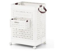 COSTWAY Cesta para Ropa Sucia Plegable 75 L, Cesto de La Colada, Cubo de Almacenamiento de Plástico con Asas y Estuche Pequeño Plegable, Cesto Popa Sucia con Ruedas, Blanco