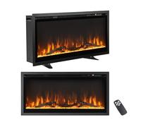 COSTWAY Chimenea Eléctrica de 91,5cm Empotrable en Pared, 750W/1500W Calentador con Control Remoto, Color y Brillo de Llama Ajustables, Termostato, Protección contra Sobrecalentamiento